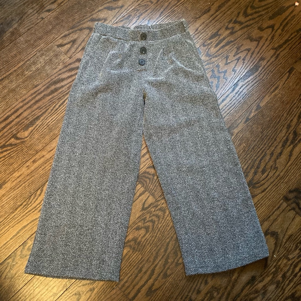 Zara Girls Gray Herringbone Wide Leg Cropped Pants Size 10